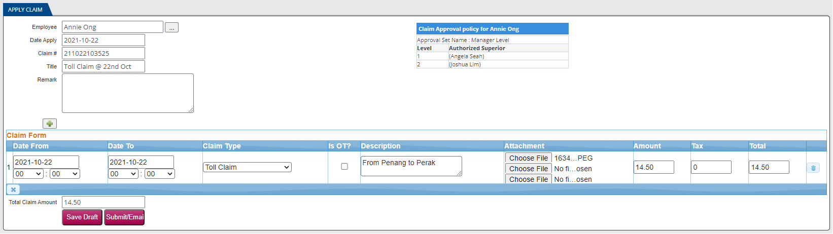 e leave hrm system claim