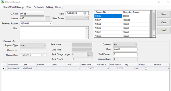 bmo accounting invoicing official receipt tb